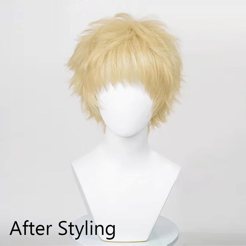 RANYU Anime Wig Synthetic Short Curly Blonde Yellow Cosplay Hair Heat Resistant Wig for Party