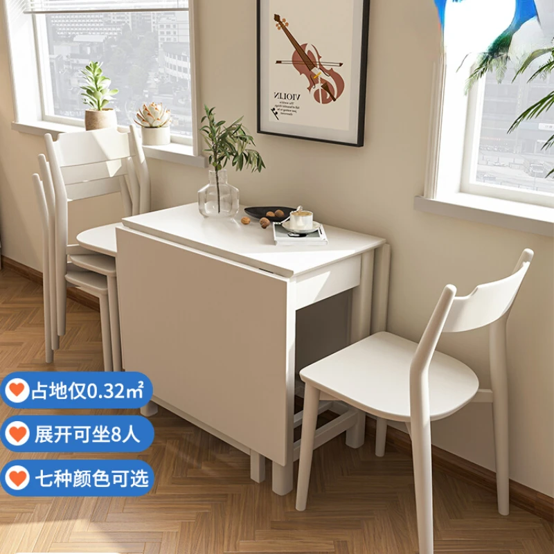 

Multi-functional dining table, integrated sideboard, invisible foldable against the wall, semi-circular deformation table