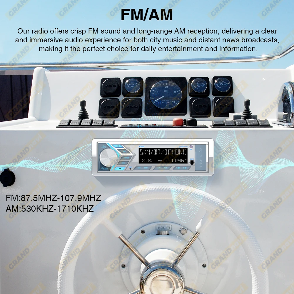 1Din Marine Stereo MP3 Receiver Bluetooth Boat Radio Digital LCD Display AM FM SD AUX Audio For Yacht Gauge ATV UTV RV Golf Cart