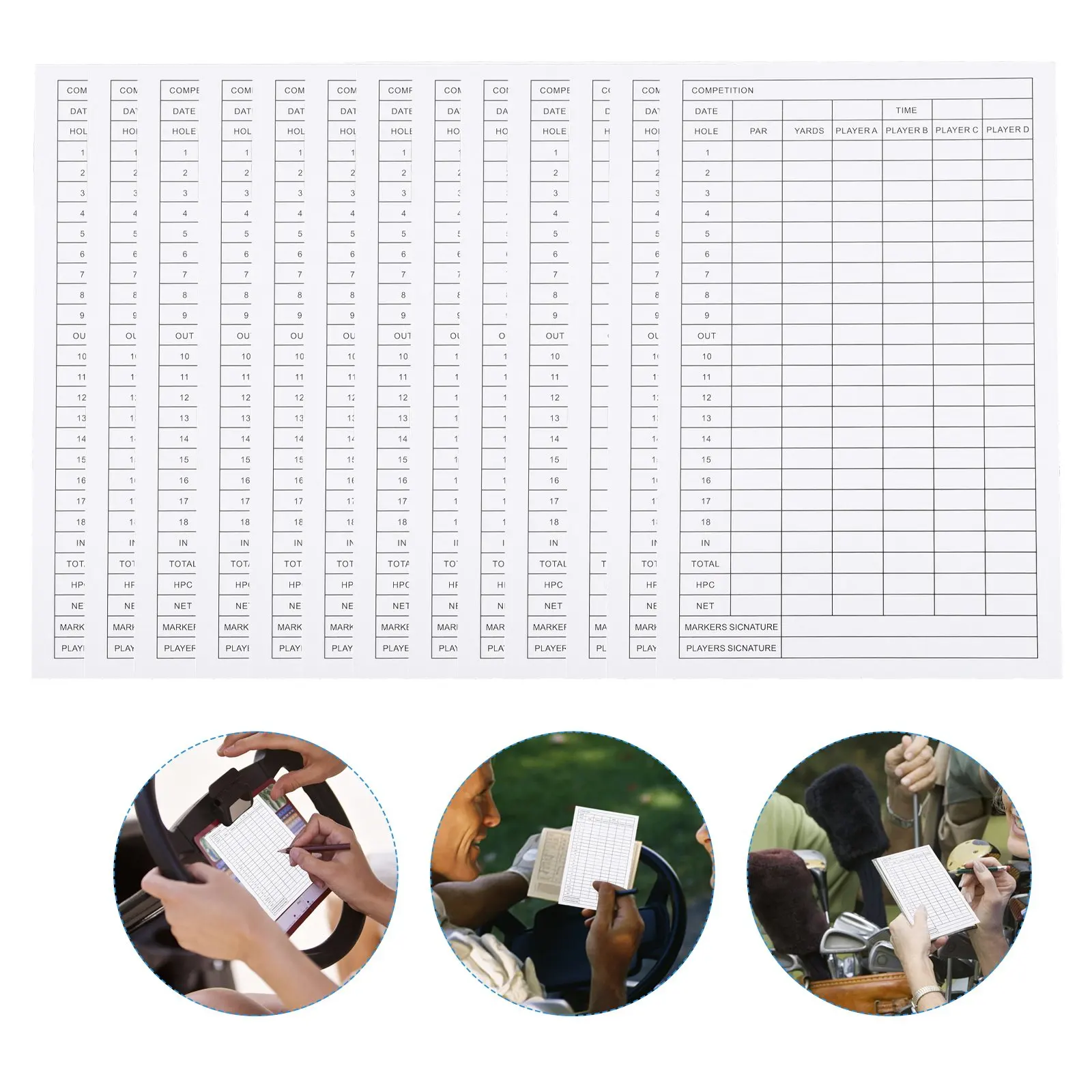

12Pcs Premium Scorecard for Golf High-Durability Coated Paper Clear Grid Layout Portable Lightweight Record Tool Competition