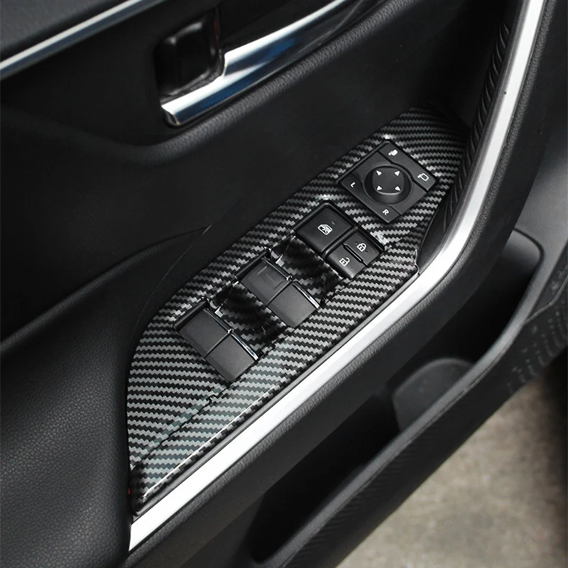 Car Carbon Fiber Window Glass Lift Button Trim Switch Cover Decoration LED Atmosphere Light for Toyota RAV4 2020 2021