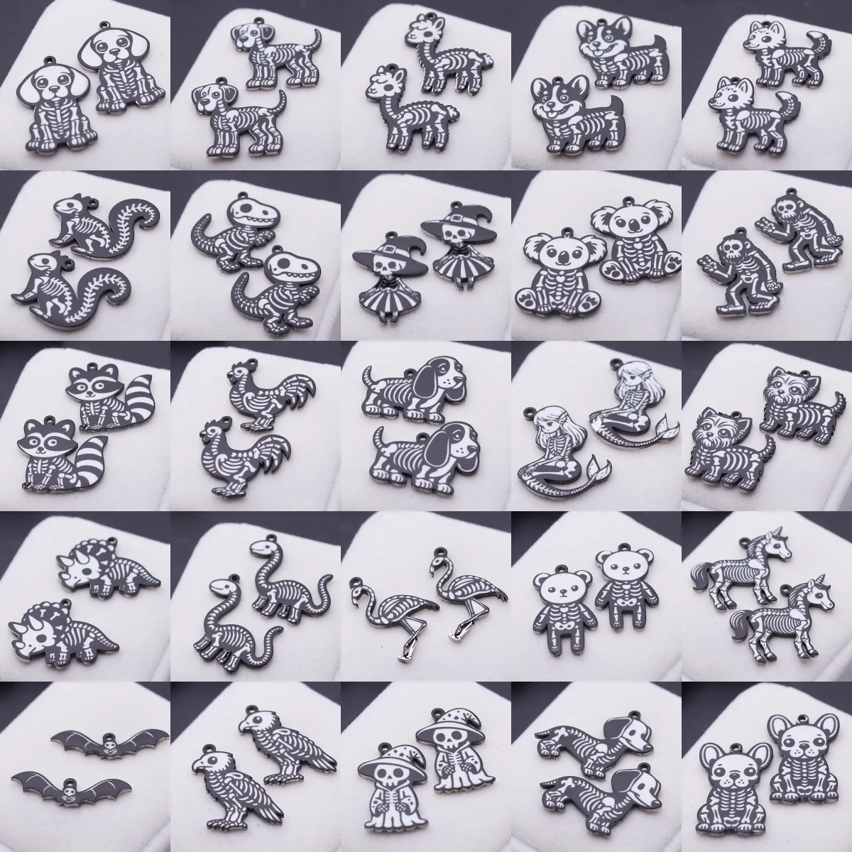 2pcs Cute Dog Cat Bat Bear Halloween Punk Black Stainless Steel Pendant Charms for Jewelry Making Cartoon Animal diy Accessories