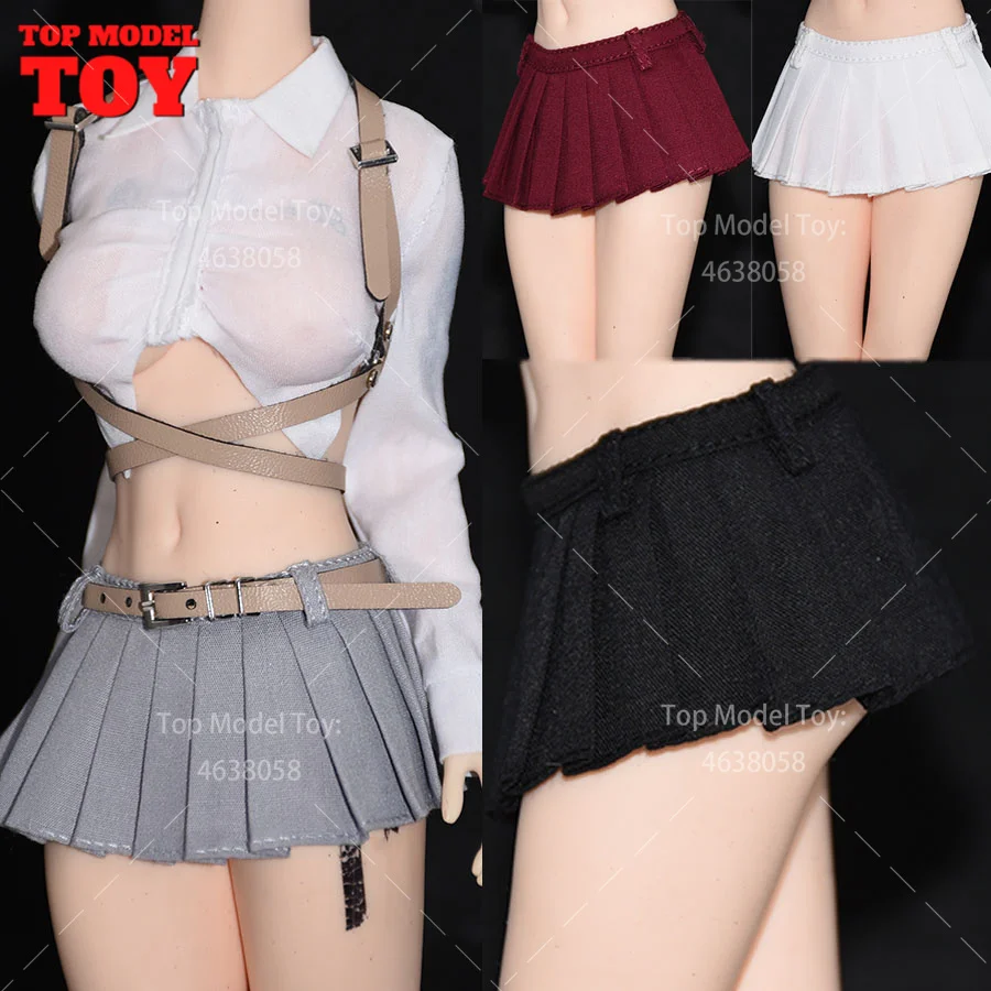 Customized 1/6 Scale Ultra Short Pleated Skirt White Shirt Clothes Model For 12