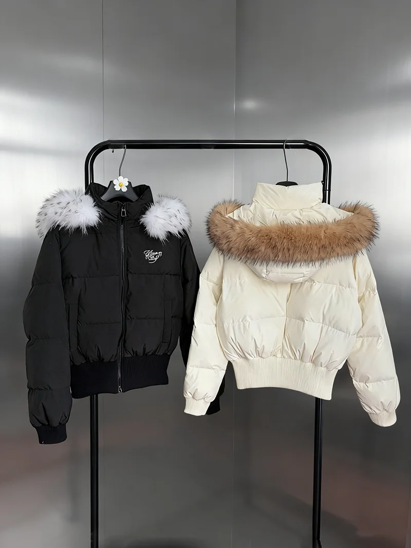 

Korean Sle ort Puffer Jaet Women's Winter New Loose Casual Warm Du down Coat with Fur Collar Commute Faion