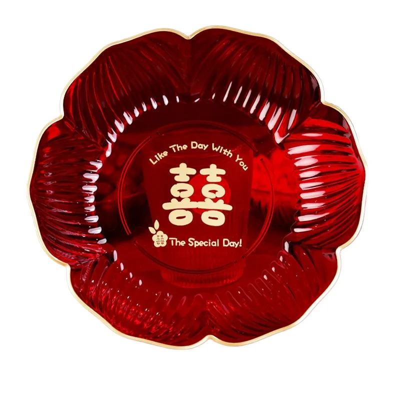 CX Wedding Fruit   Red Happy Plate Wedding Engagement Sugar Fruit Plate
