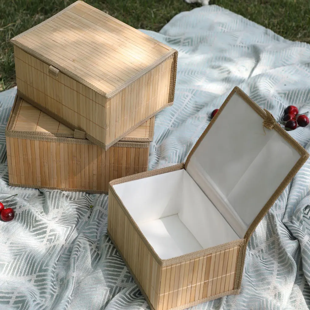 

Organiser Bamboo Storage Basket Hampers with Lids Make up Organizer Woven Baskets