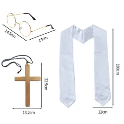 Halloween Dress Up Accessories Cross Gold Round Frame Clear Lens Sunglasses Nun Scarf