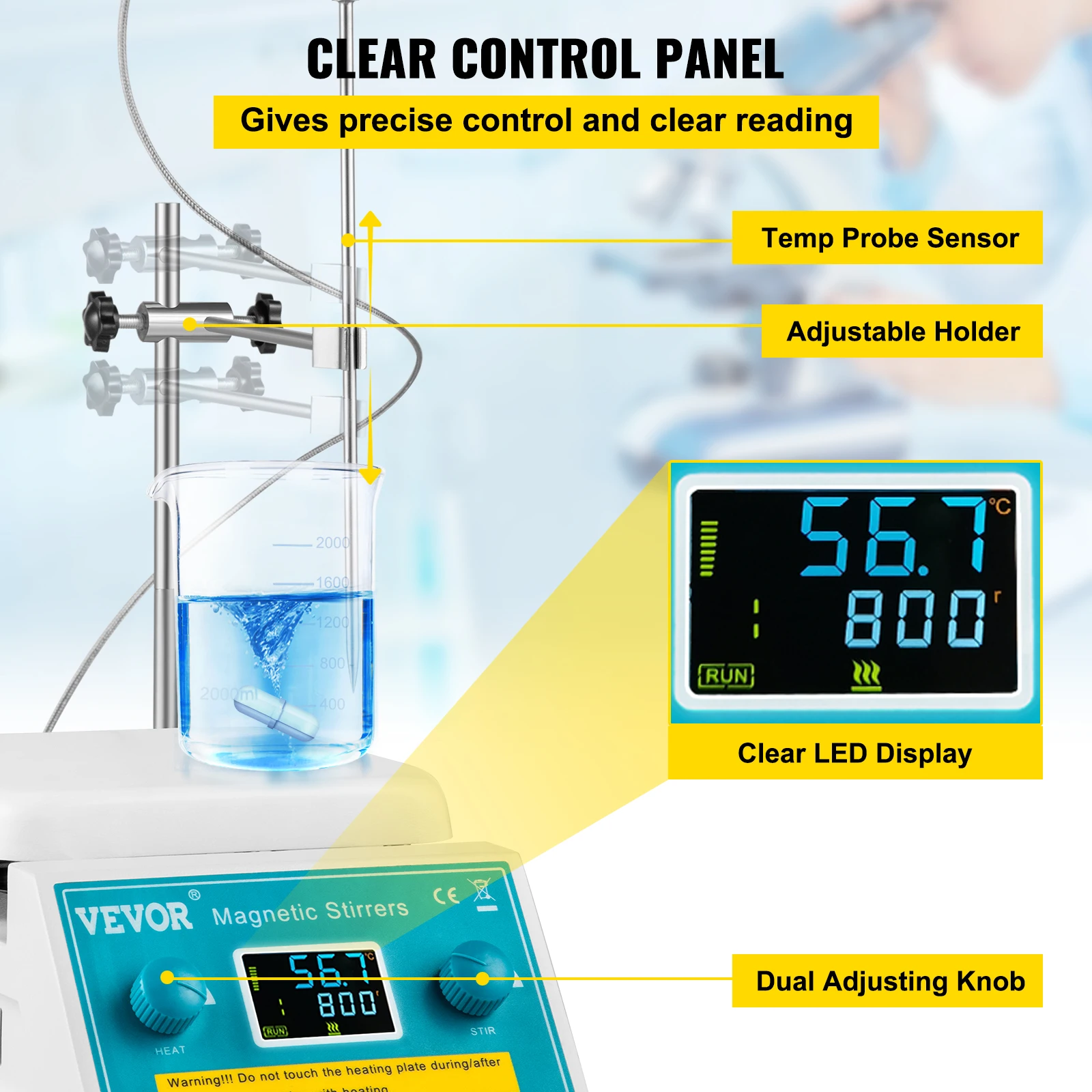 VEVOR 2L 5L Magnetic Stirrer Hot Plate Drink Agitator Vortex Mixer Shaker With Stir Bar Digital Display Portable Blender for Lab