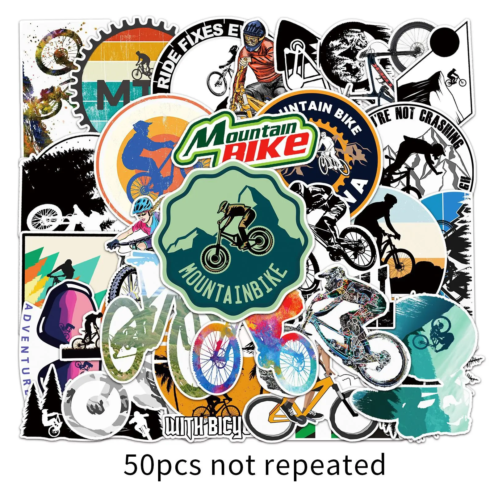สติกเกอร์ลายการ์ตูนจักรยานเสือภูเขา 50 ชิ้น สติกเกอร์กราฟฟิตี้เท่ๆ กันน้ำ ของเล่น ของขวัญ สำหรับติดหมวกกันน็อค มอเตอร์ไซค์ กระเป๋าเดินทาง กีตาร์