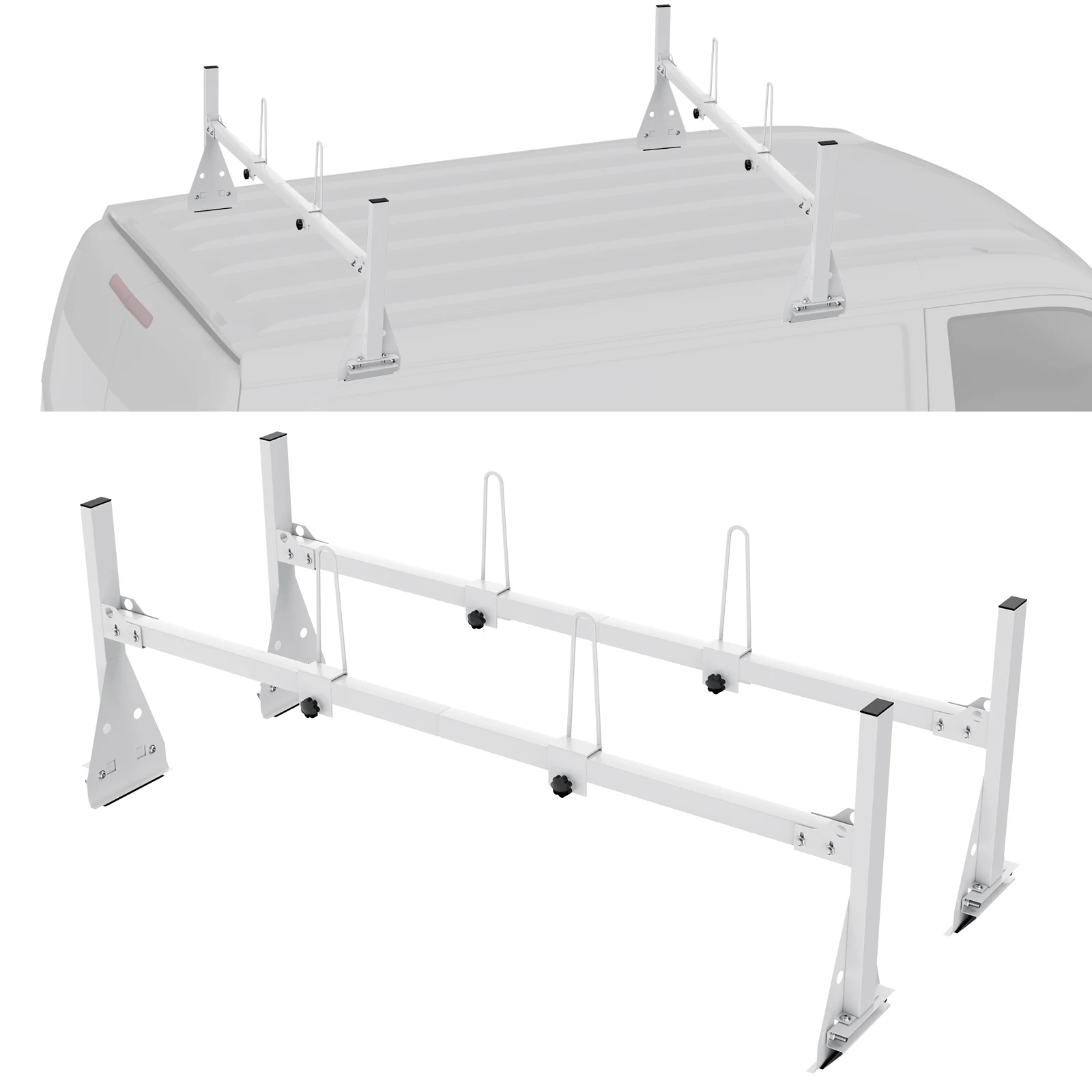 

VEVOR Trailer Ladder Rack Adjustable Roof Rack 2/3 Crossbars Van Roof Ladder Rack Fit for Chevrolet 1500 / Ford E150 /GMC Savana
