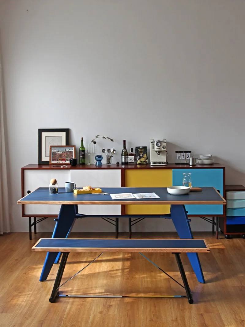 Bancada de trabalho simples e moderna de madeira maciça, mesa longa medieval para casa e sala de estar