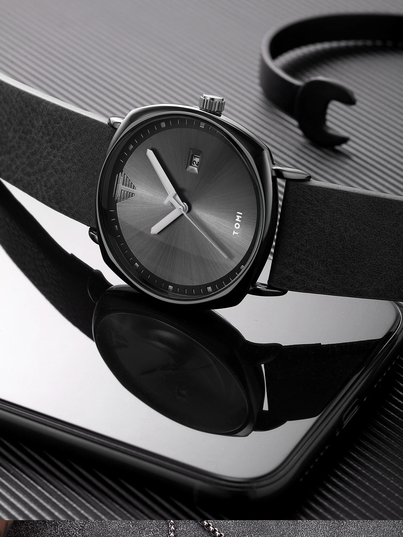 TOMI 3PCS Simple Business Men Watch Wallet Gift Box Set High Quality Classic Versatile Men Quartz Watch Clock Gifts Reloj