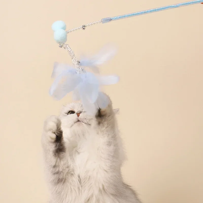 New Funny Cat Stick with Bell Toy Set  Pet Toys Fairy Funny Cat Stick Feather Ribbon Bite-resistant Cat Toy  Dancer Wand