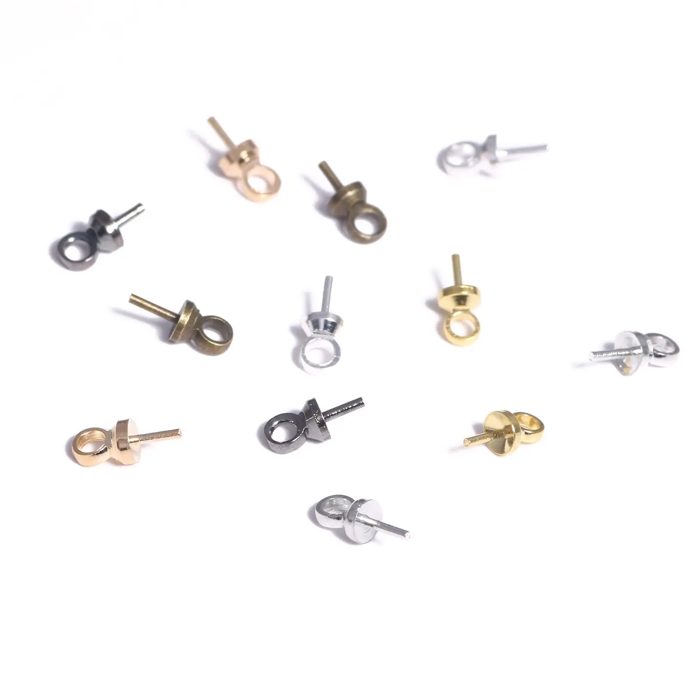 100pcs/lot 3x6.5mm Jewelry Eye Pin Screw Eye Bails Beads End Caps Pearl Charm Connector Bail For Pendants Gold Silvers COLOR