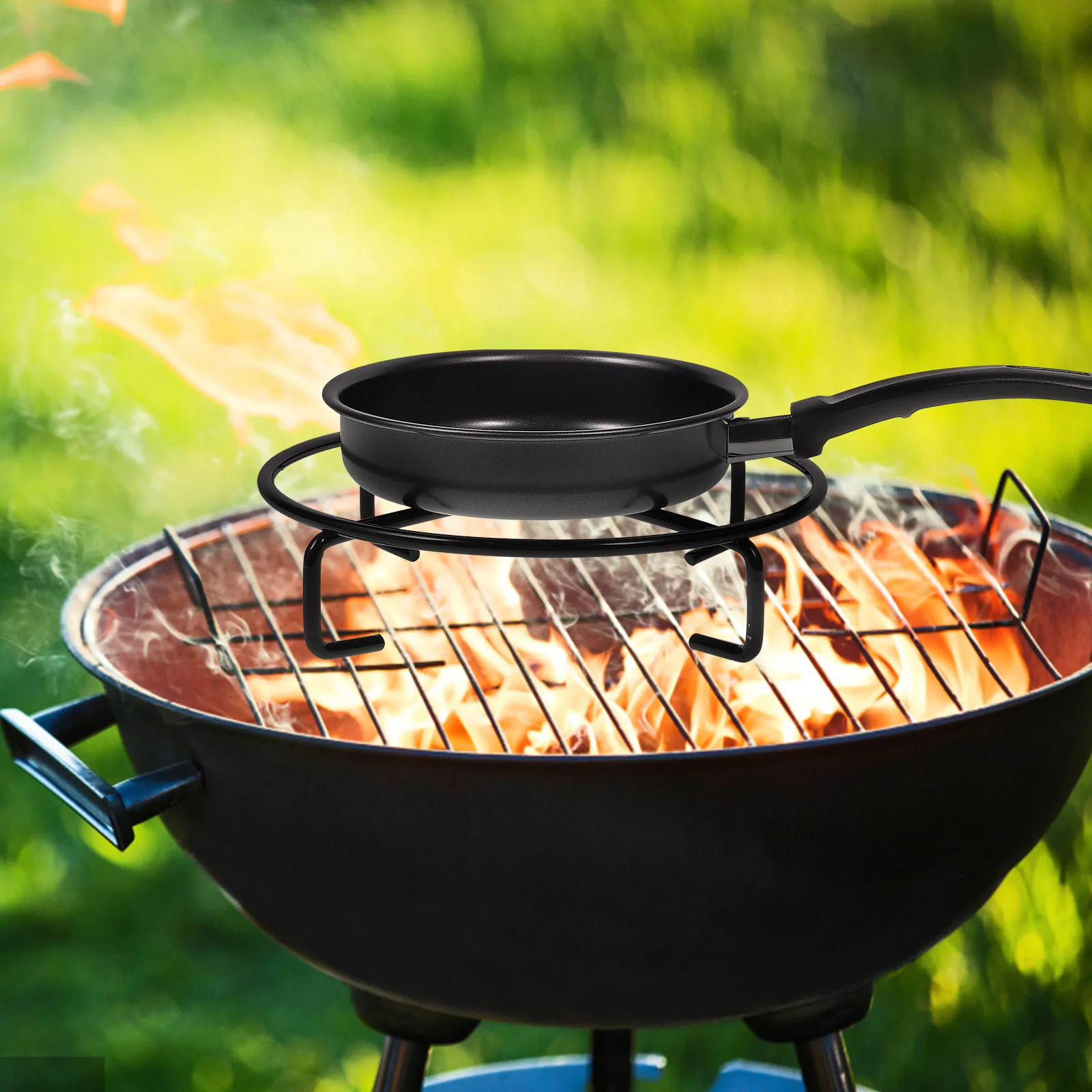 

1Pcs Iron Pot Rack Heavy Duty Portable Multifunctional Cooking Stand Outdoor Barbecue Pan Holders Non-Slip Heat Insulation Black