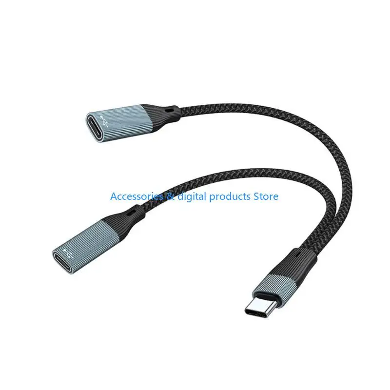 77JD 2Port USB C Splitter Adapters with Nylons Braided Cord Aluminum Housing Charging Function