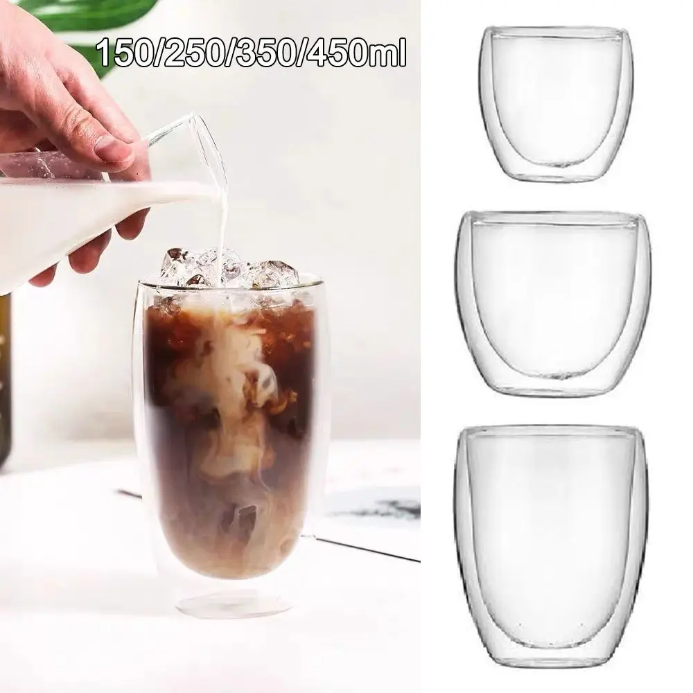 150/250/350/450ml New High Borosilicate Glass Double Layer Glass Cup Heat Resistant Drinkware Milk Mug Transparent Coffee Cup