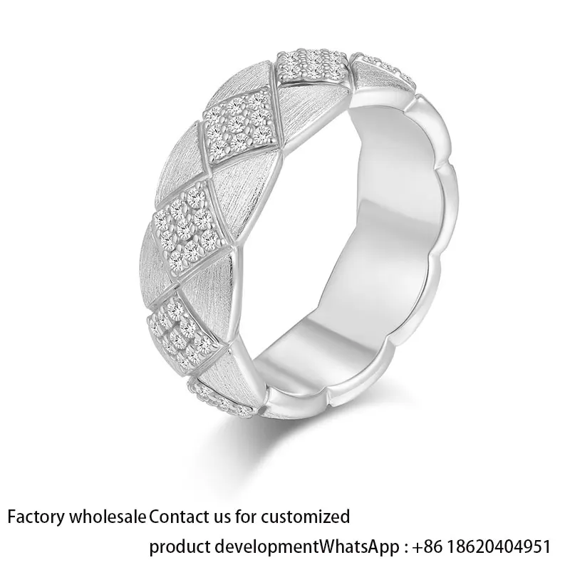 

【925 Sterling Silver Braided Ring with Moissanite, Gold Plated Textured Geometric Band, Sparkling CZ Diamond Statement Ring for