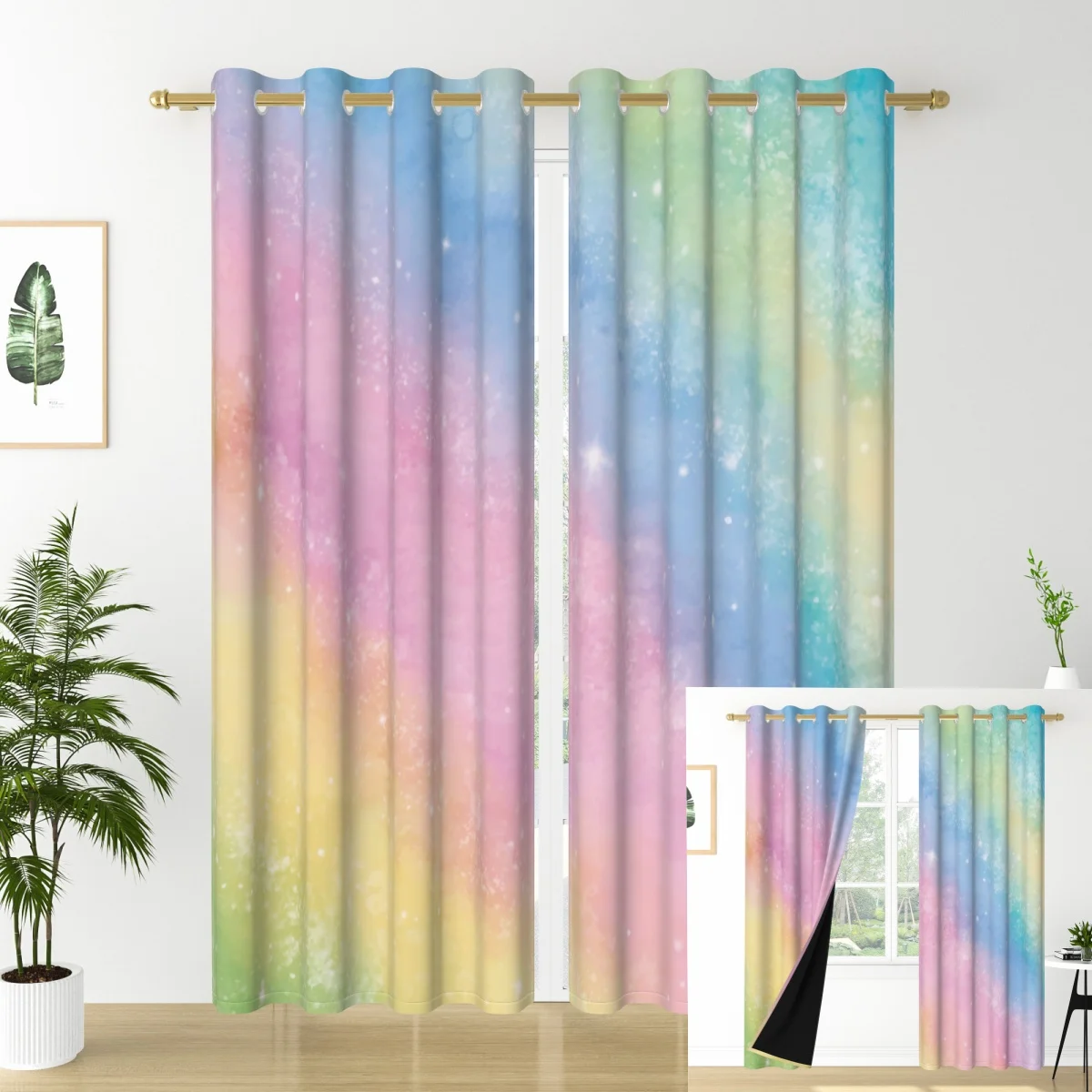 Dreamy Starry Sky Gradient Curtains Colorful Gradient Kids Girls Room Bedroom Decoration Soundproof and Blackout Window Curtains