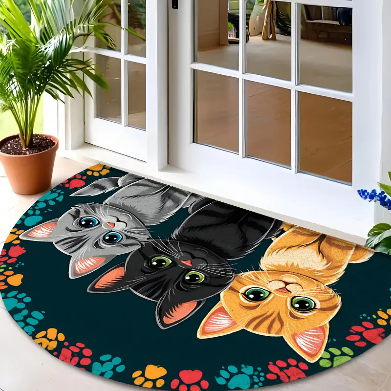 Ethereal Golden Foil Style Cloud And Moon Motif Semi Circle Rug Commercial Welcome Doormat For Restaurant Supermarket