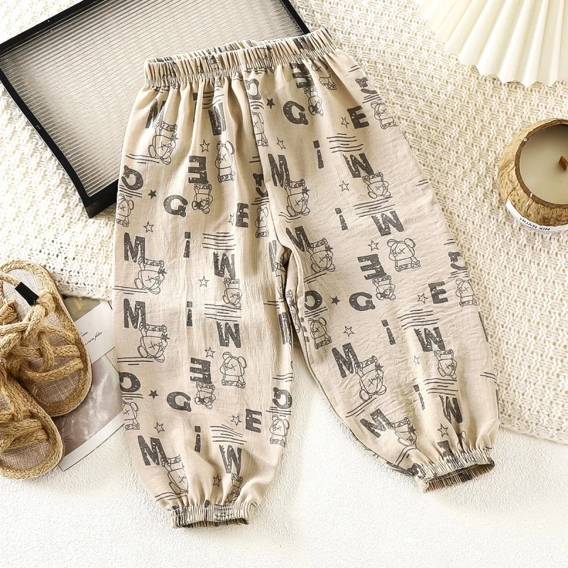Niños, niñas, bebés, pantalones frescos de verano, pantalones casuales, nuevo producto 2025, pantalones deportivos de secado rápido de seda helada antimosquitos de verano