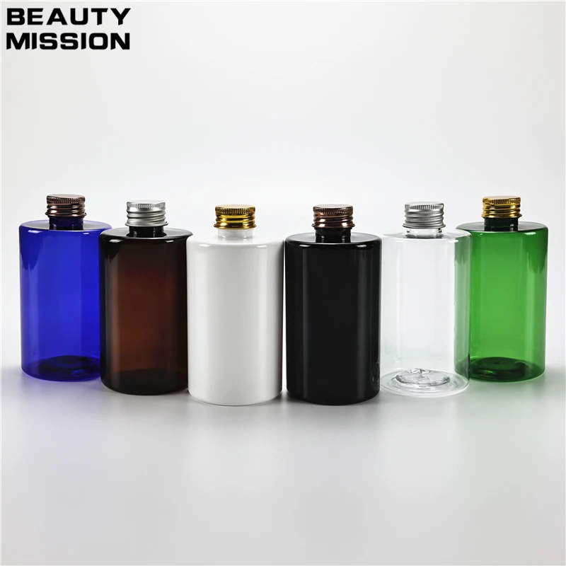 Multicolor Chunky 250ml x 25 Empty Plastic Bottle With Aluminum Screw Cap Plug Cosmetics Travel Small Toner Flat Shoulder Bottle