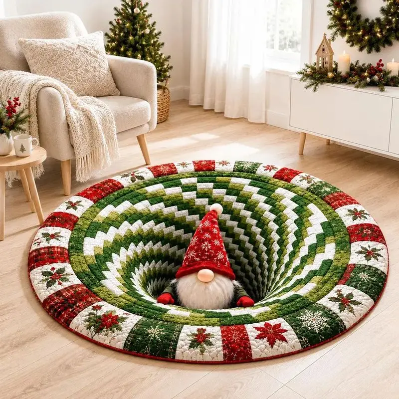 3D Visual Goblin Christmas Round Rug, Soft Plush Non-Slip Floor Mat, Holiday Living Room Carpet, Festive Home Decor