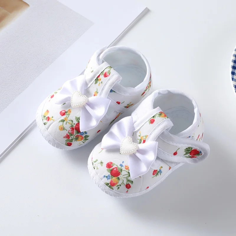 Sweet Spring Autumn Baby Shoes Girls Bowknot Floral Princess Walking Shoes Infant Newborn Soft Sole Footwear 0-8Months