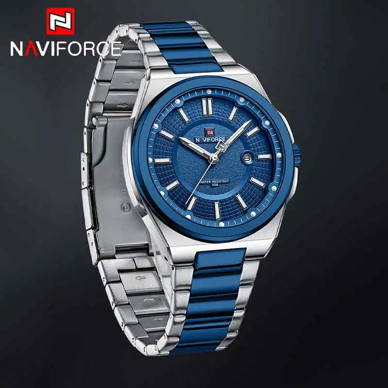 NAVIFORCE Fashion Men Quartz Watch Casual Sport Original Stainless Steel Watch Night Light 3ATM Waterproof Classic Man Watch