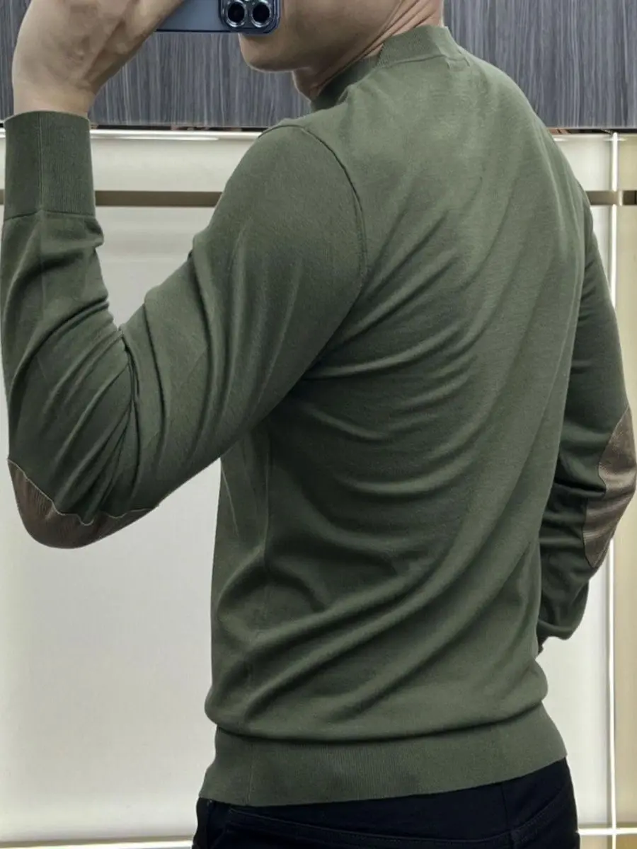 

Loose Fit Casual Knitted round Ne Sweater for Men Autumn Winter Thermal Busin Top Faionable Splice Design Comfortable