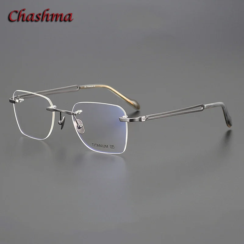 

Chashma Men Prescription Glasses Fashion Optical Eyewear Rimless High End Pure Titanium Glasses Frameless Spectacle for Male