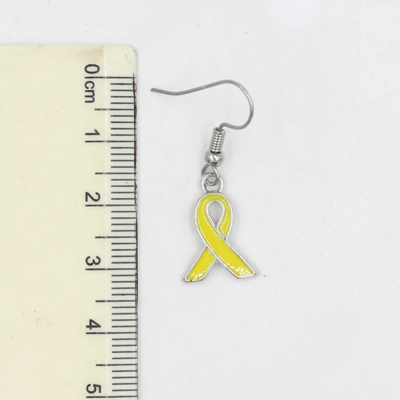 10PRS Lot Wholesale Simple Drop Earrings Endometriosis Yellow Pink Ribbon Breast Cancer Earring For Women Girl Awareness Jewelry