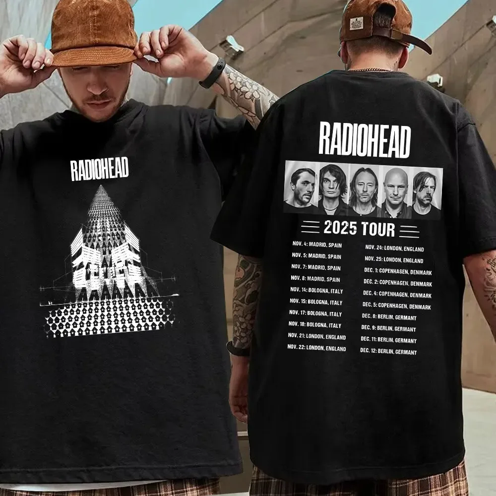 Radiohead World Tour T-shirt Return To The Road Merch Oversized T Shirts Men Women Rock Punk Short Sleeve Heavy Cotton Clothing