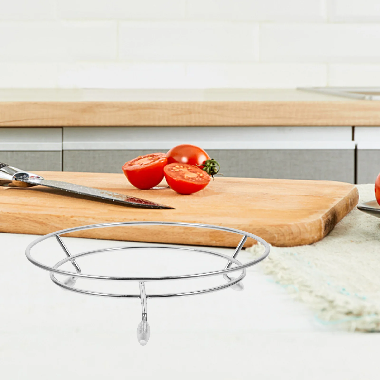 

Stainless Steel Pot Rack Organizer with Heat Resistant Trivet Mat for Cabinet Pan Storage Rack Wok Stand Holder Multifunctional