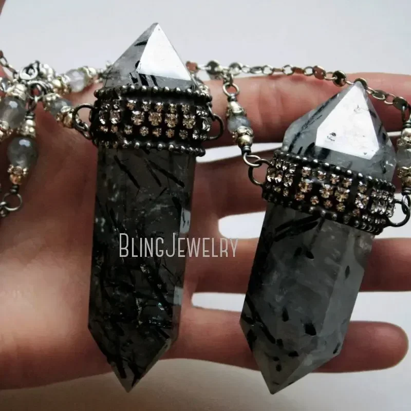 10pcs Collar Arcane Witch Black Tourmaline Crystal Quartz Pendulum Goth Necklace Women Wicca Talisman Emo Grunge Y2k Jewelry