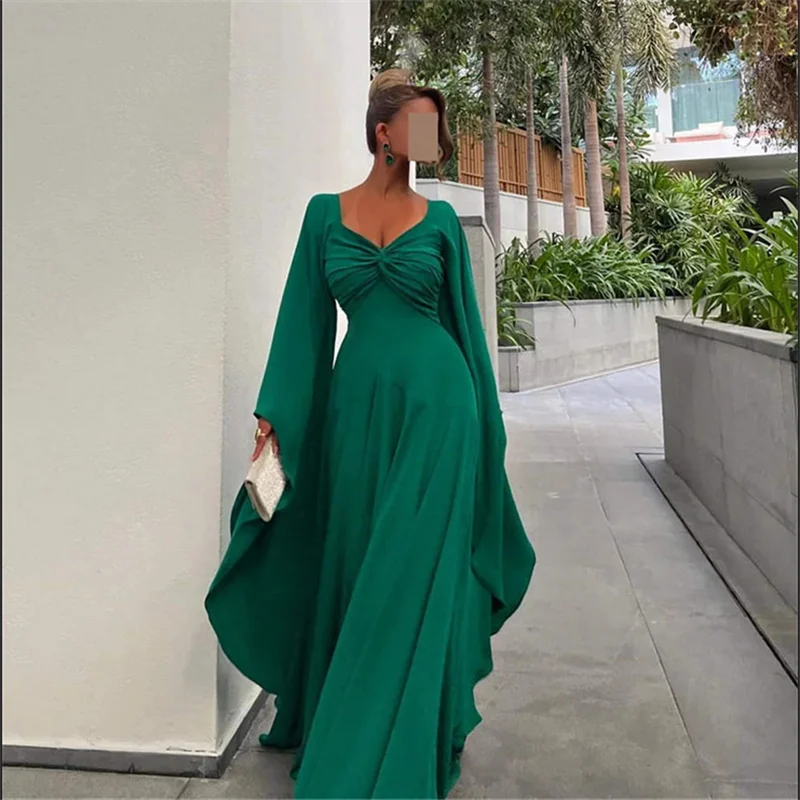 

Зеленое вечернее платье трапециевидной формы с v-образным вырезом по индивидуальному заказу, элегантные платья для выпускного вечера 2021, Vestidos De Noche, длинные платья длиной до пола