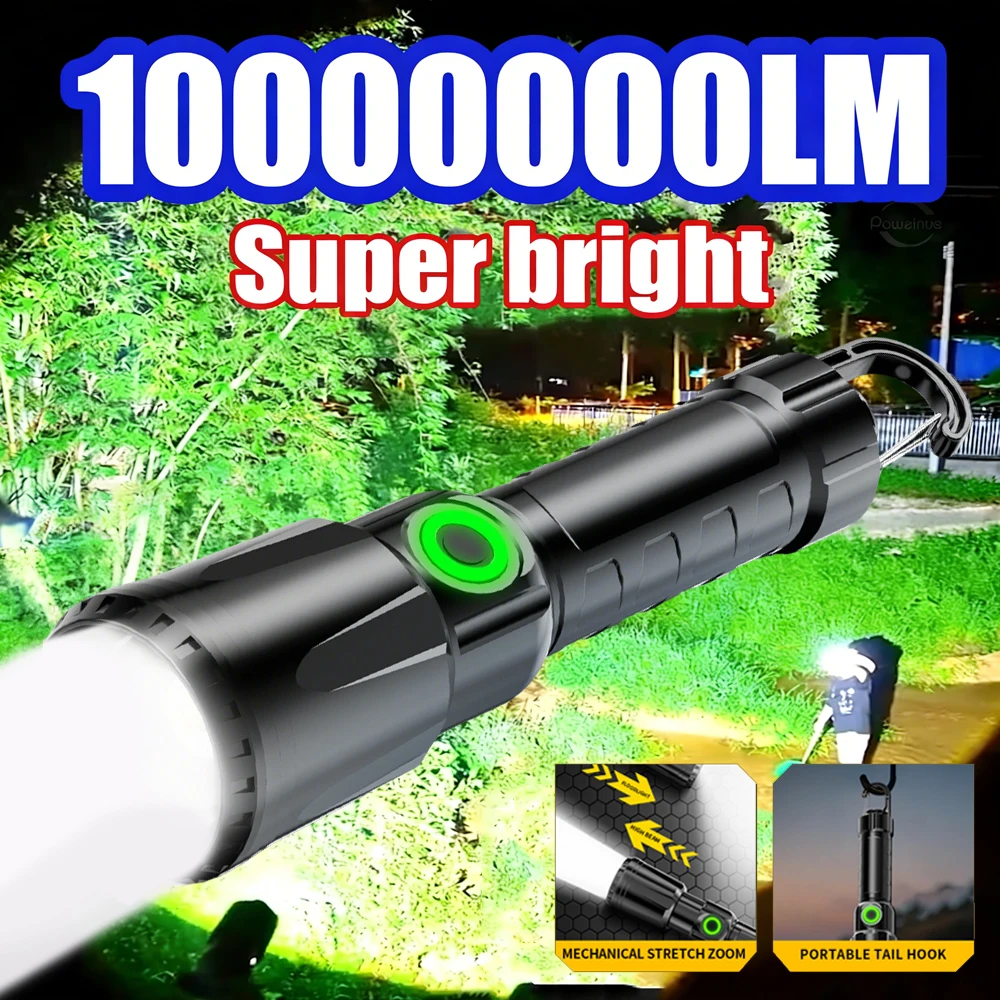 Super Bright LED Flashlight USB Rechargeable Flashlights with Tactical Zoom High Power Spotlight Outdoor Camping Fishing Torch