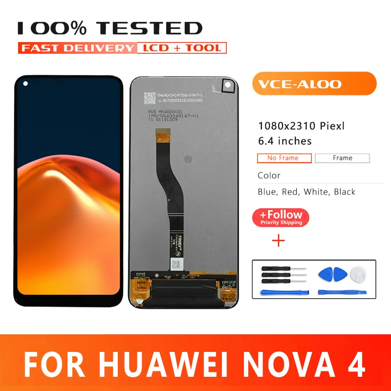 6.4 inch Premium Quality LCD For Huawei Nova 4 LCD Touch Screen Digitizer Assembly for Huawei Honor View 20 LCD Display