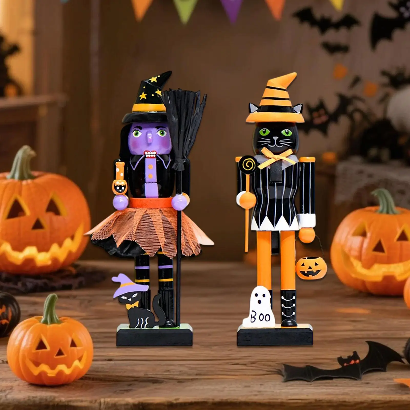 Halloween Nutcracker Ornament Festive Gift Figure Wooden Puppet for Holiday Tables Home Horror Atmosphere Arrangement Indoor