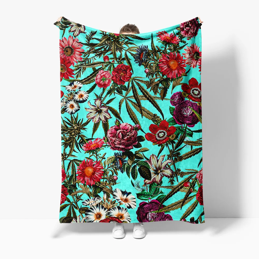 

Одеяло с цветочным принтом и цветами и листьями, стеганое одеяло для кровати, диван, плед для женщин и девочек, подарок