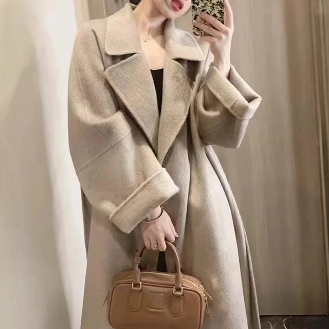 

Korean Style High end Double-sided Wool Coat Women Clothing Winter Suit Jacket Thickened Warm Lace up Gray Long Coat for Women