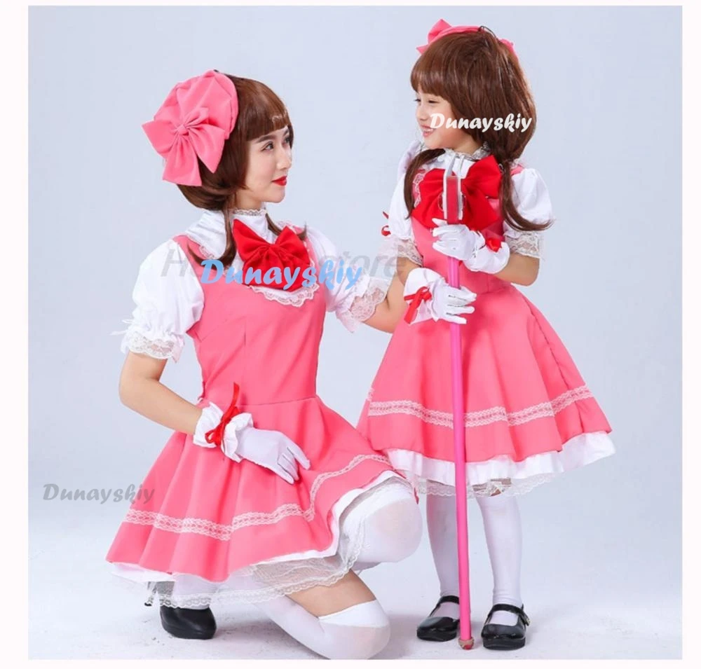 Anime Mädchen rosa Car captor Sakura Prinzessin Kleid Cosplay Kostüm Lolita Kleid für Kinder Karte Kampf Uniform Schürze Kleid mit Hut