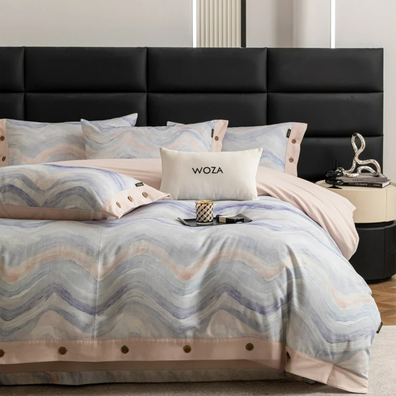 

Customizable high-end thickened and polished, button four-piece set, cotton pure cotton bed sheet quilt cover, retro American