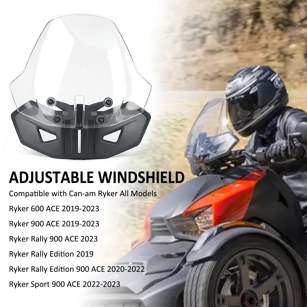 

Motorcycle Adjustable Windscreen Windshield Wind Screen Shield For Can-Am Ryker 600 900 Sport Rally Edition 900 ACE 2019-2023