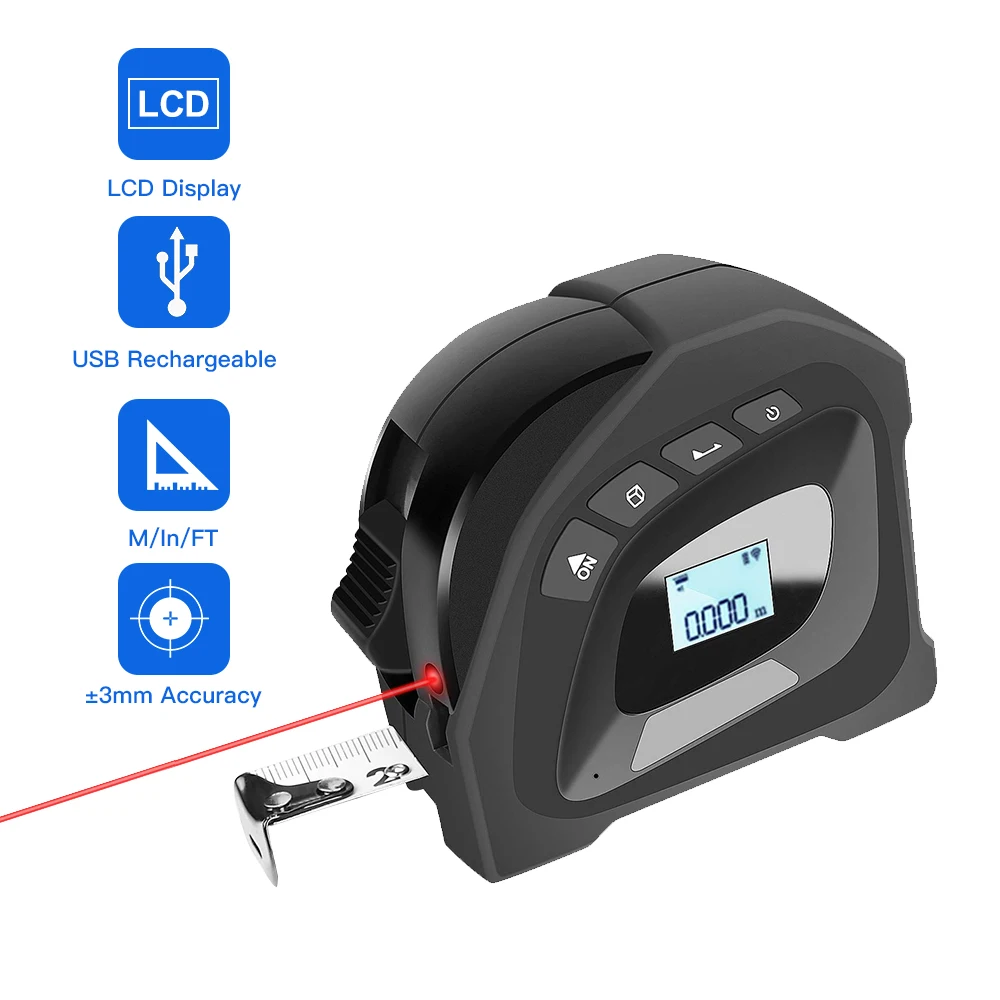 2in1 40M 5M Laser Tape Measure Digital Distance Meter Handheld Range Finder Tool