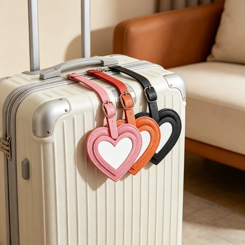 

Custom LOGO Blank Leather Simple Luggage Tag Colorful PU Leather Heart shaped Boarding Pass Anti loss Personalized Name Label