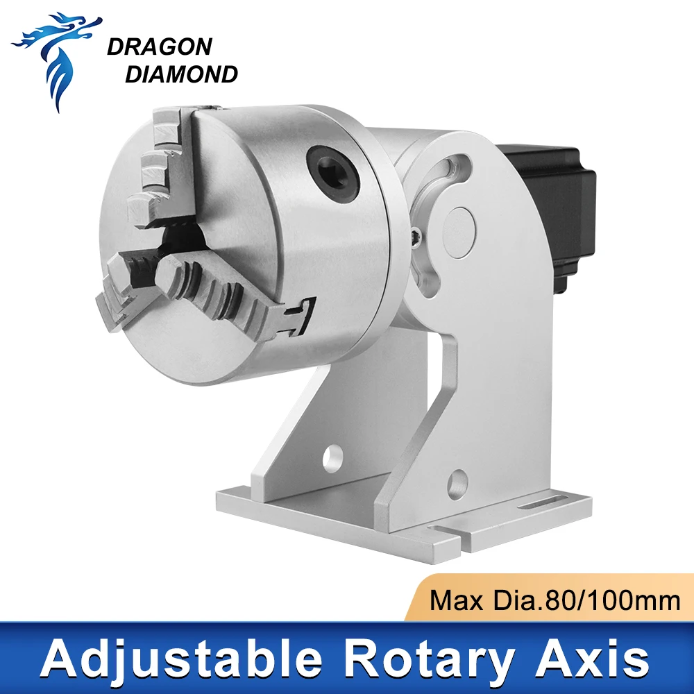 Three Chuck Rotary Axis 2 phase motor Engraving Attachment Extra Axis Max Dia.80/100mm Fixture Gripper For Laser Marking Machine