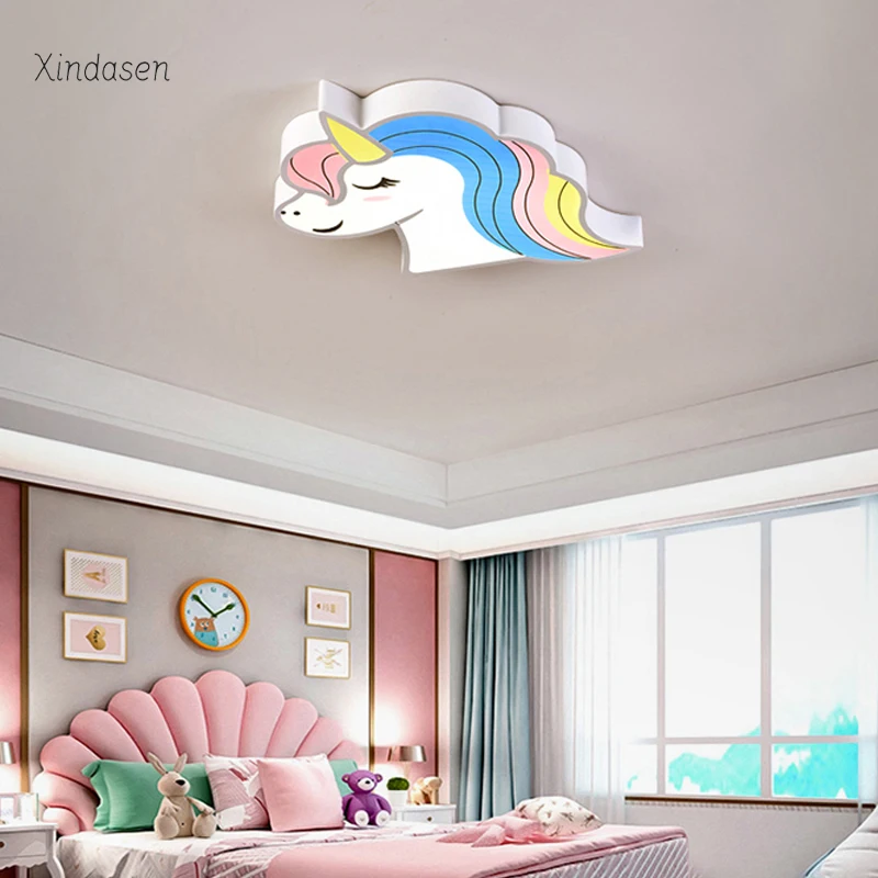 Plafoniere a LED per camera dei bambini con unicorno con telecomando Paralume per cartoni animati Lampada carina per bambini Deco Lampadari per bambini ragazza