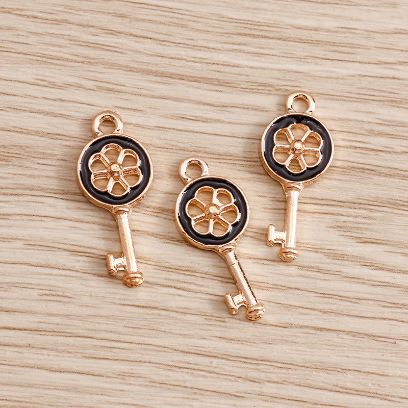 Tusember 20 Stück goldfarbene Emaille-Blumen-Schloss-Schlüssel-Anhänger für Schmuck, Ohrringe, Halsketten, DIY-Armbänder, Zubehör – Detail 6