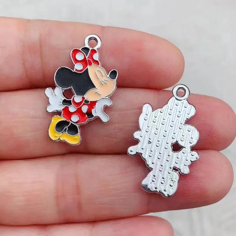 Disney Mickey Minnie Colar Pingente, Cute Cartoon Jewelry, Pequeno Pingente, DIY Handmade Material Acessórios, 10Pcs